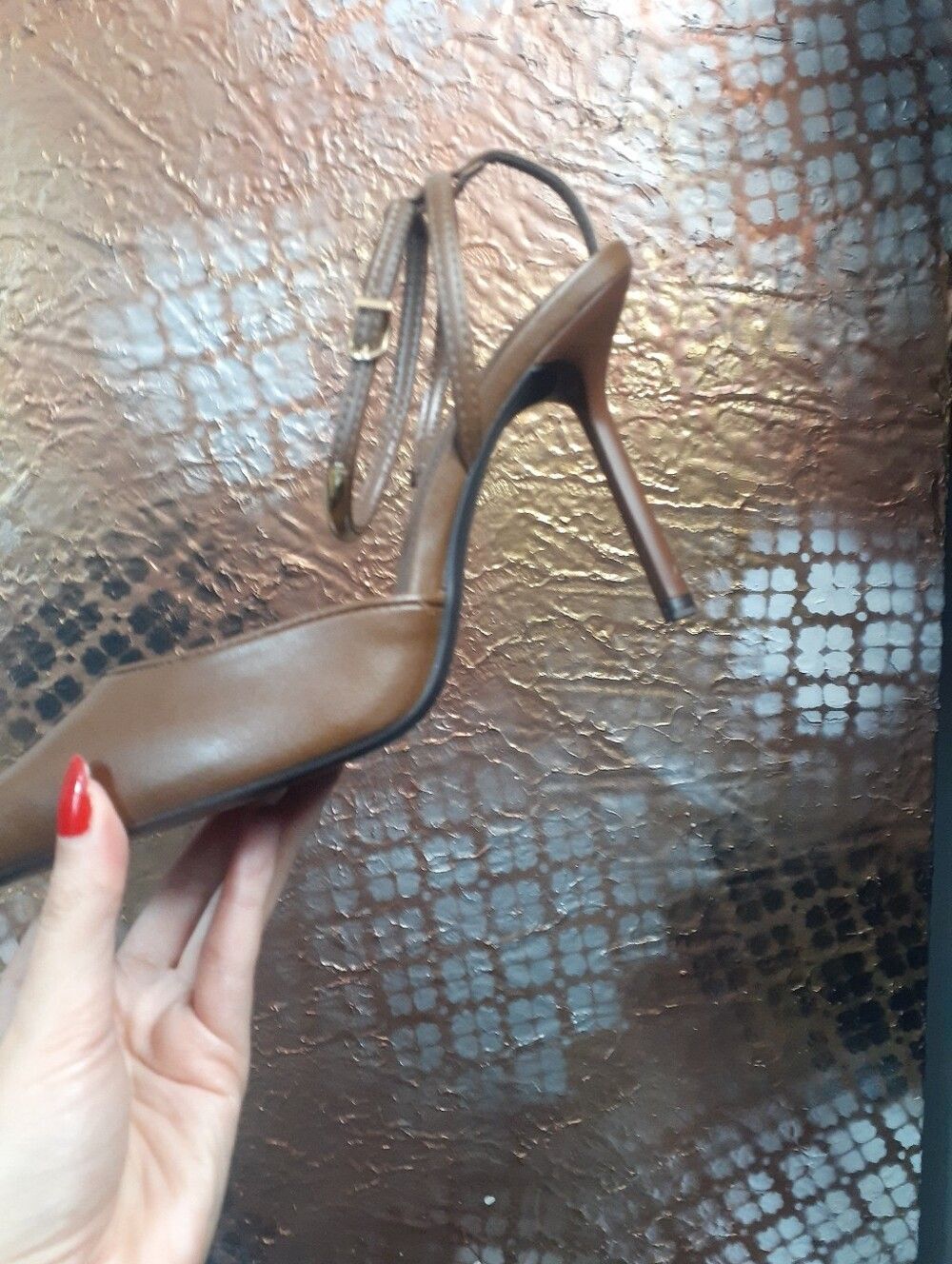 Zara Nwt Latte Brown Pointed-Toe Stiletto Slingback Heels In Faux Leather - Picture 5 of 16